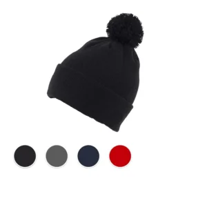 S0008 – 100% Acrylic Knit Beanie with turn-up and Bobble