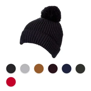 S0012 – 100% Acrylic loose knit beanie with turn-up and oversized bobble