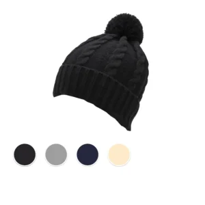 S0018- 100% Acrylic cable knit beanie with turn-up and bobble